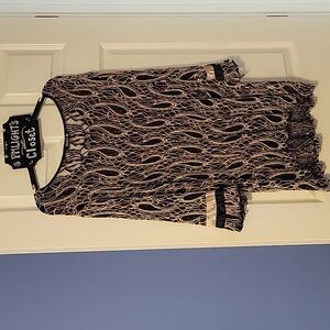 Adorn Black Beige Lace Overlay Top 1XL